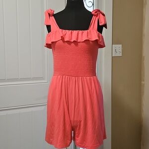 Smash + Tess Dallas Shorty Romper In Hot Coral Size Med NWT